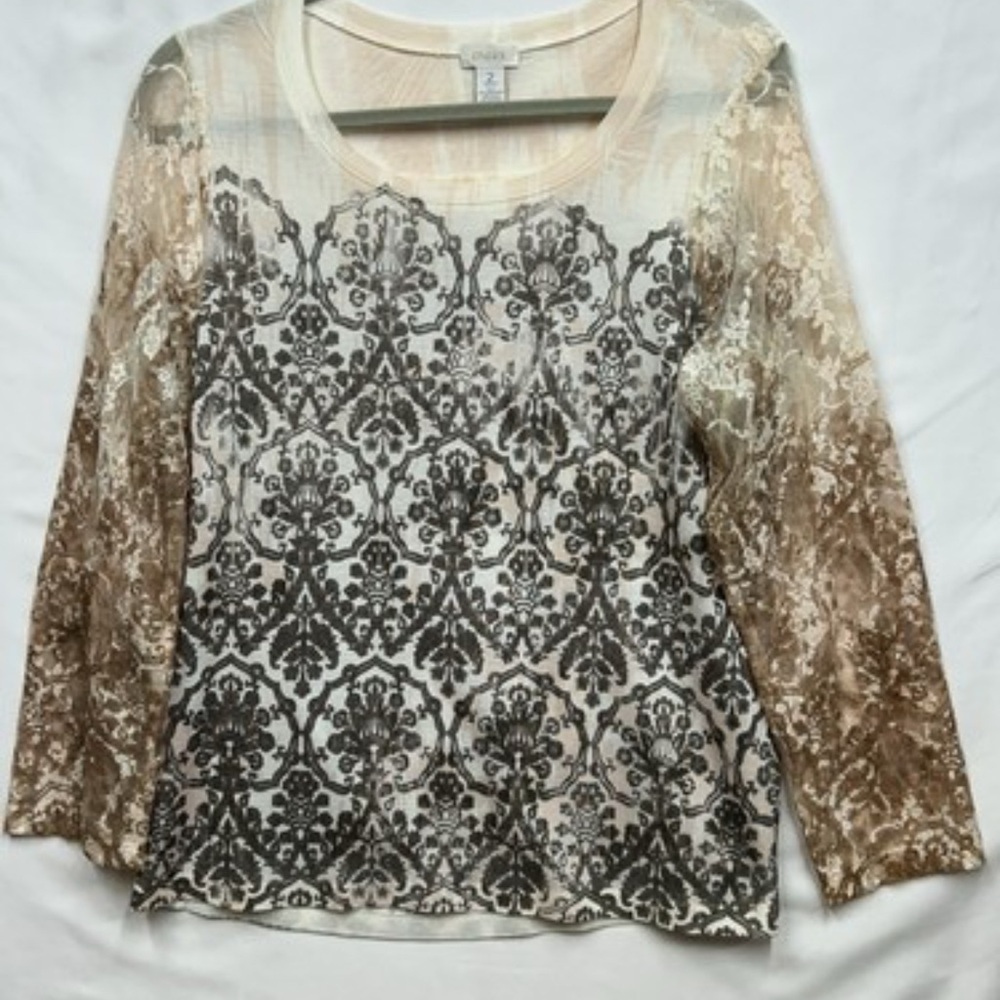 Chico's Cream and Brown Patterned Blouse
